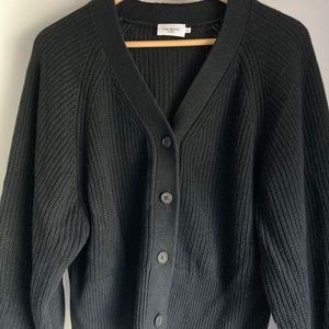 The Reset Black Ribbed Button-Up Cardigan (0148)